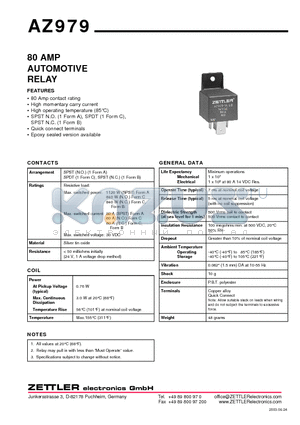 AZ979 datasheet - 80 AMP AUTOMOTIVE RELAY