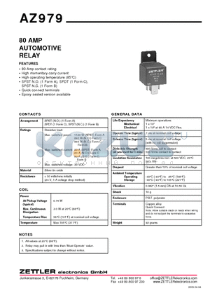 AZ979-1A-24D datasheet - 80 AMP AUTOMOTIVE RELAY