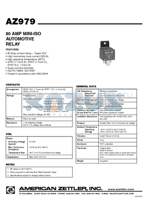 AZ979-1A-24D datasheet - 80 AMP MINI-ISO AUTOMOTIVE RELAY