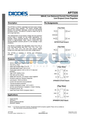 AP7335-08 datasheet - 300mA, Low Quiescent Current, Fast Transient