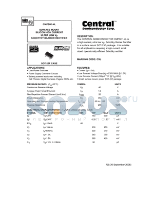 CMPSH1-4L datasheet - SURFACE MOUNT SILICON HIGH CURRENT ULTRA LOW VF SCHOTTKY BARRIER RECTIFIER
