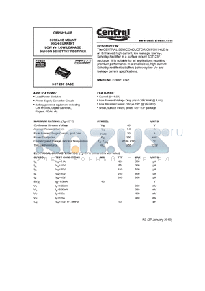 CMPSH1-4LE_10 datasheet - SURFACE MOUNT HIGH CURRENT LOW VF, LOW LEAKAGE SILICON SCHOTTKY RECTIFIER