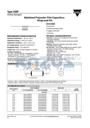 430P104X5100 datasheet - Metalized Polyester Film Capacitors Wrap-and-Fill