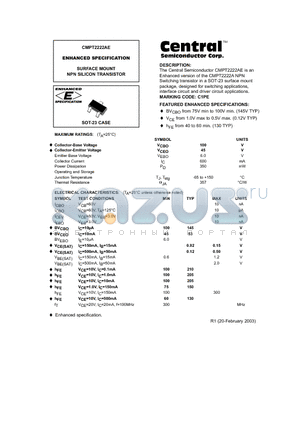 CMPT2222AE datasheet - ENHANCED SPECIFICATION SURFACE MOUNT NPN SILICON TRANSISTOR