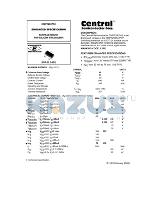 CMPT2907AE datasheet - ENHANCED SPECIFICATION SURFACE MOUNT PNP SILICON TRANSISTOR