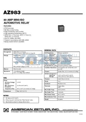 AZ983-1A-12D datasheet - 80 AMP MINI-ISO AUTOMOTIVE RELAY