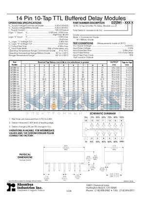 D2TZM1-350 datasheet - 14 Pin 10-Tap TTL Buffered Delay Modules