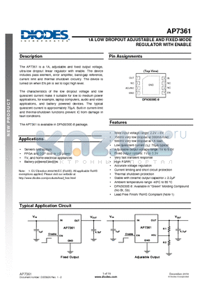 AP7361 datasheet - 1A LOW DROPOUT ADJUSTABLE AND FIXED-MODE REGULATOR WITH ENABLE
