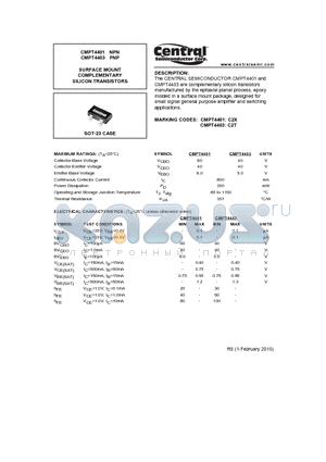 CMPT4401 datasheet - SURFACE MOUNT COMPLEMENTARY SILICON TRANSISTORS