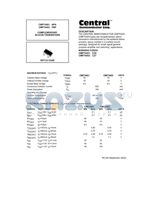CMPT4401NPN datasheet - COMPLEMENTARY SILICON TRANSISTORS