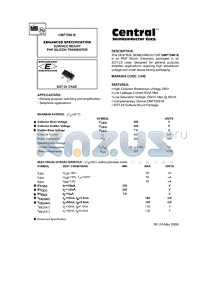 CMPT5401E datasheet - ENHANCED SPECIFICATION SURFACE MOUNT PNP SILICON TRANSISTOR