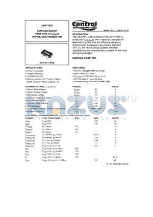 CMPT7820 datasheet - SURFACE MOUNT VERY LOW VCE(SAT) PNP SILICON TRANSISTOR