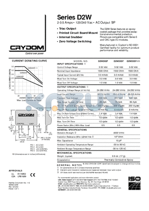D2W202F datasheet - 2-3.5 Amps 120/240 Vac AC Output SIP