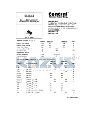 CMPTA42 datasheet - SILICON COMPLEMENTARY HIGH VOLTAGE TRANSISTOR