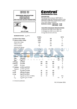 CMPTA92E datasheet - ENHANCED SPECIFICATION SURFACE MOUNT COMPLEMENTARY HIGH VOLTAGE SILICON TRANSISTORS