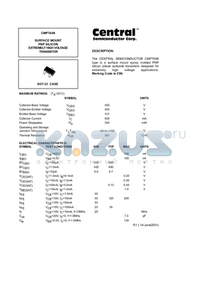 CMPTA96 datasheet - SURFACE MOUNT PNP SILICON EXTREMELY HIGH VOLTAGE TRANSISTOR