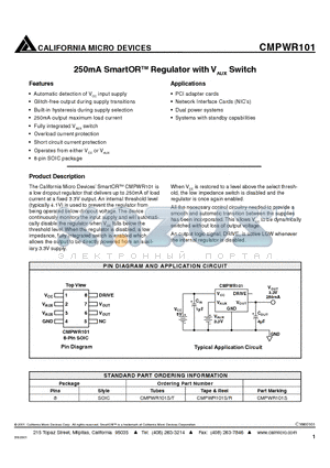 CMPWR101S datasheet - 250mA SMARTOR Regulator with V switch