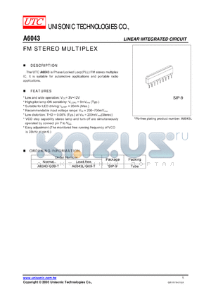 A6043 datasheet - FM STEREO MULTIPLEX