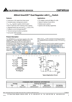 CMPWR330SAR datasheet - 400mA SMARTOR Dual Regulator with V switch