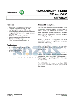 CMPWR330SF datasheet - 400mA SmartOR Regulator with VAUX Switch