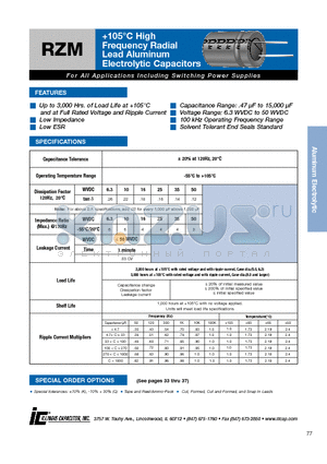 158RZM016M1320 datasheet - 105`C High Frequency Radial Lead Aluminum Electrolytic Capacitors