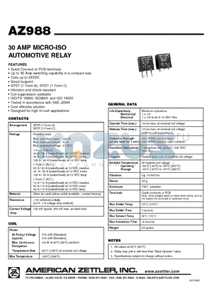 AZ988-1AT-12DC1R datasheet - 30 AMP MICRO-ISO AUTOMOTIVE RELAY