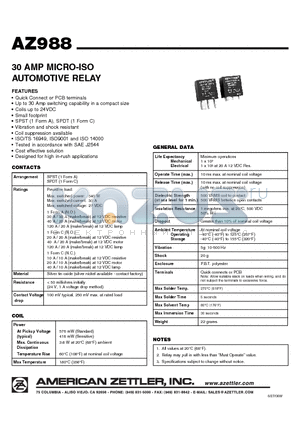 AZ988-1AT-12DSEC2R datasheet - 30 AMP MICRO-ISO AUTOMOTIVE RELAY