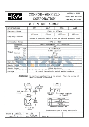 A61 datasheet - 8 PIN DIP ACMOS