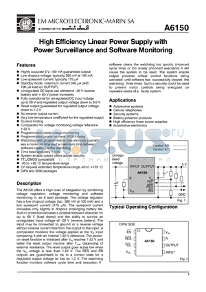A6150A0SO8A datasheet - High Efficiency Linear Power Supply with Power Surveillance and Software Monitoring