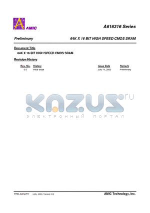 A616316S-12 datasheet - 64K X 16 BIT HIGH SPEED CMOS SRAM