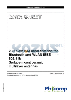 431111100245 datasheet - 2.45 GHz ISM-band antenna for Bluetooth and WLAN IEEE 802.11b