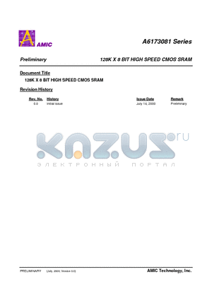 A6173081 datasheet - 128K X 8 BIT HIGH SPEED CMOS SRAM