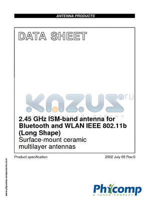 431111500245 datasheet - 2.45 GHz ISM-band antenna for Bluetooth and WLAN IEEE 802.11b (Long Shape)