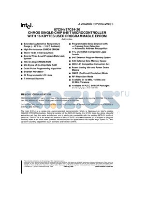 AP87C54 datasheet - CHMOS SINGLE-CHIP 8-BIT MICROCONTROLLER WITH 16 KBYTES USER PROGRAMMABLE EPROM