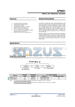 AP8801 datasheet - 500mA LED Step-Down Converter