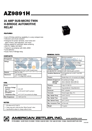 AZ9891H-2C-12DSE datasheet - 25 AMP SUB-MICRO TWIN H-BRIDGE AUTOMOTIVE RELAY