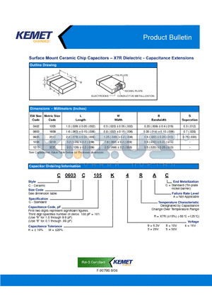 C0603C224K3RAC datasheet - Surface Mount Ceramic Chip Capacitors - X7R Dielectric - Capacitance Extensions