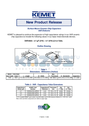 C0603C2759PAC datasheet - Surface Mount Ceramic Chip Capacitors X5R Dielectric