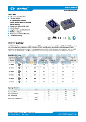 AZF-60S15 datasheet - AC/DC Power Module 60W Fully encapsulated Plastic Case