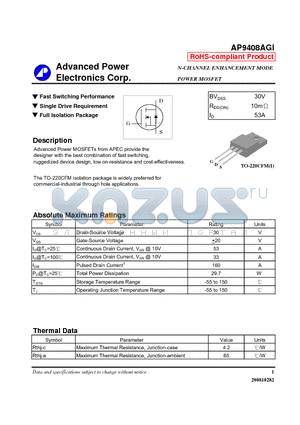 AP9408AGI datasheet - Fast Switching Performance, Full Isolation Package