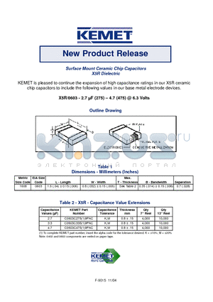C0603C33519PAC datasheet - Surface Mount Ceramic Chip Capacitors X5R Dielectric