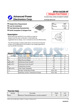 AP9410AGM-HF datasheet - Simple Drive Requirement, Fast Switching Characteristic