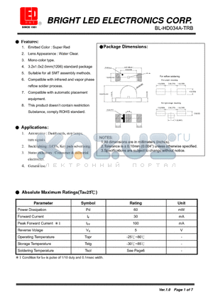 BL-HD034A-TRB datasheet - Super Red Suitable for all SMT assembly methods.