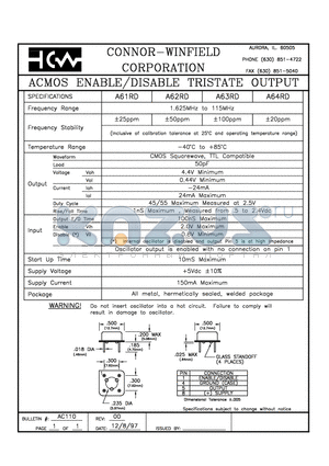 A61RD datasheet - ACMOS ENABLE/DISABLE TRISTATE OUTPUT