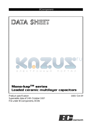 2252322151038 datasheet - Mono-kap-TM series Leaded ceramic multilayer capacitors