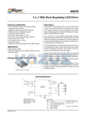 A6210 datasheet - 3 A, 2 MHz Buck-Regulating LED Driver