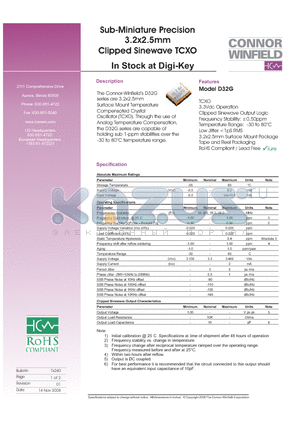 D32G-016.368M datasheet - Sub-Miniature Precision 3.2x2.5mm Clipped Sinewave TCXO