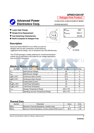 AP9431GH-HF datasheet - Lower Gate Charge, Simple Drive Requirement