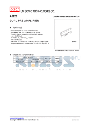 A6225 datasheet - DUAL PRE-AMPLIFIER