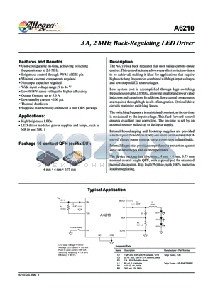 A6210_11 datasheet - The A6210 is a buck regulator that uses valley current-mode control.